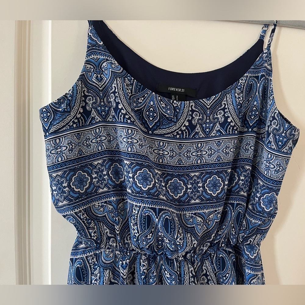 Forever 21 Mixed Blue Pattern Mini Dress with spaghetti straps Women’s size S - Picture 5 of 11